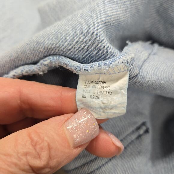 VTG Denim Jean Jacket Shacket Sz M Blue Silver Embroidery Pearls Pockets Boho - Picture 10 of 15